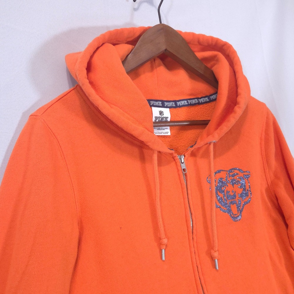 Victoria's Secret PINK Chicago Bears Hoodie S Bling Full Zip Orange Y2K NFL Cozy - Picture 4 of 16